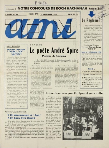Ami : Mensuel pour la Jeunesse. Vol.07 N°82 (01 sept. 1956)